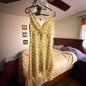 Yellow Floral Twist-Front V-Neck Dress
